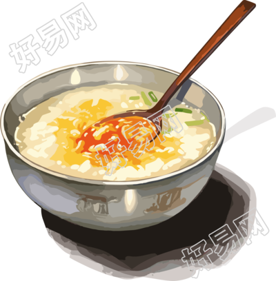 不锈钢碗里的大米粥插画素材