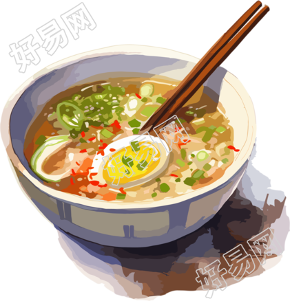 逼真插画设计鸡蛋面条素材