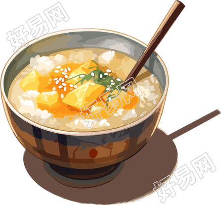 水彩亚洲汤饭商业设计插画
