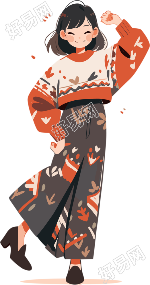 微笑的中国女性扁平插画