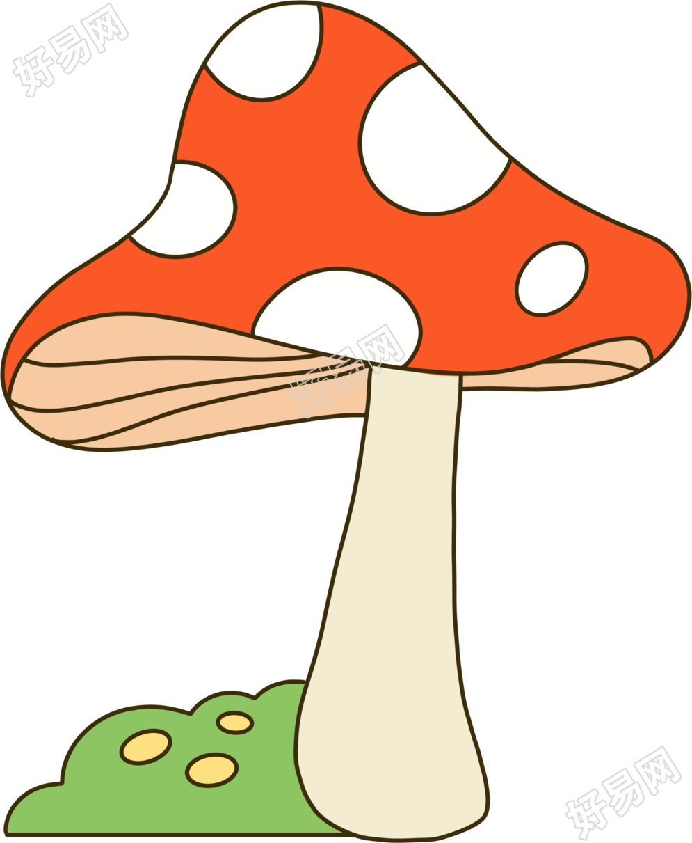 手绘色彩鲜艳的蘑菇草丛PNG素材