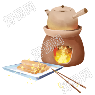 手绘围炉煮茶和桂花饼小雪节气素材