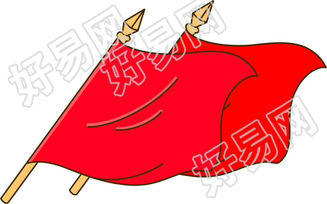 两个随风飘扬的红旗透明背景插画