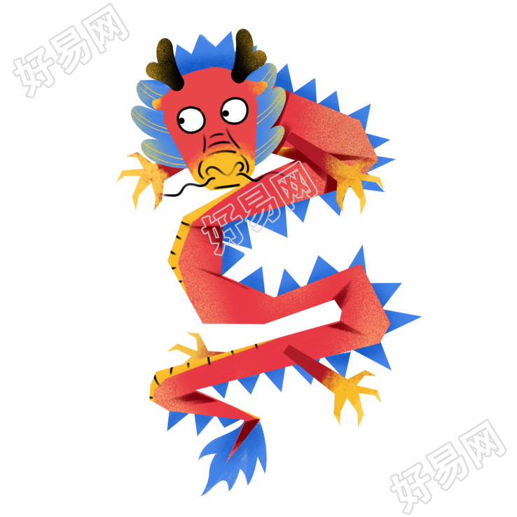手绘搞怪的中国龙图形插画