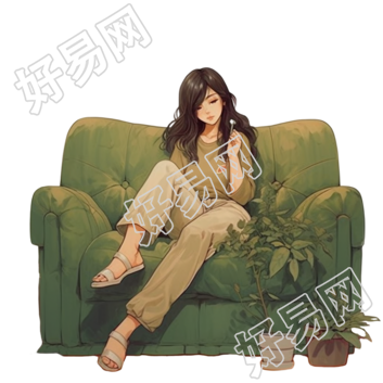 沙发旁的女孩创意设计元素