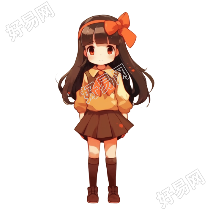 动漫少女浅栗色插画