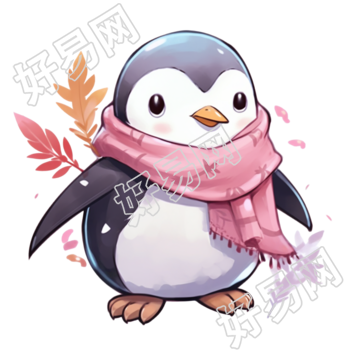 企鹅粉色围巾游戏艺术风格素材