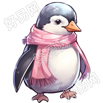 粉色系企鹅围巾插画设计