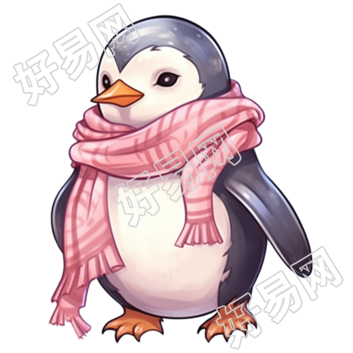 可爱企鹅佩戴粉色围巾贴纸素材