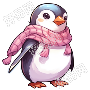 商业设计可爱企鹅粉色围巾插图