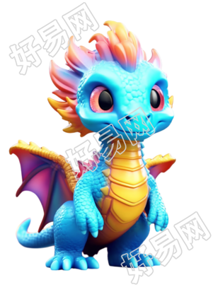 插画设计蓝黄迷你小龙素材