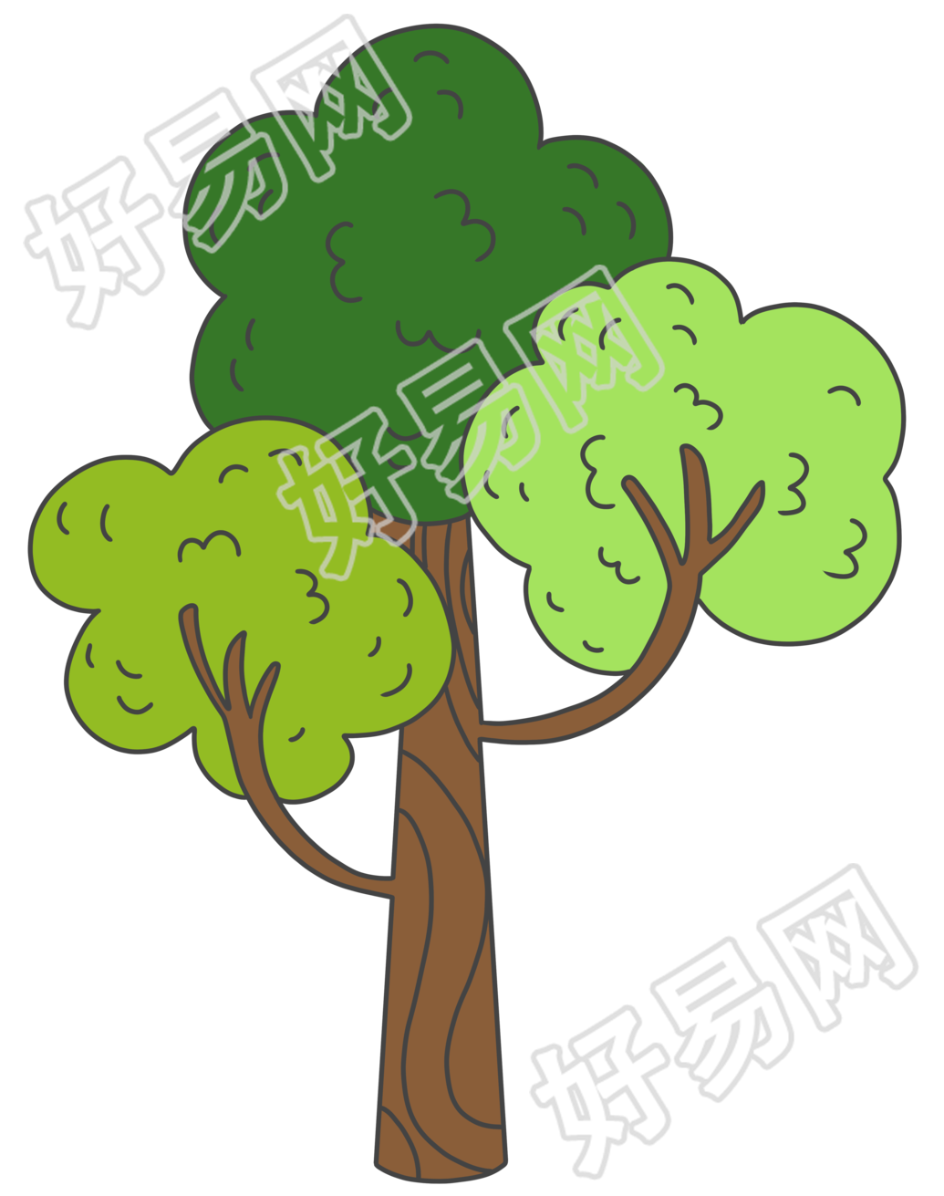 三个树冠的大树商用插画