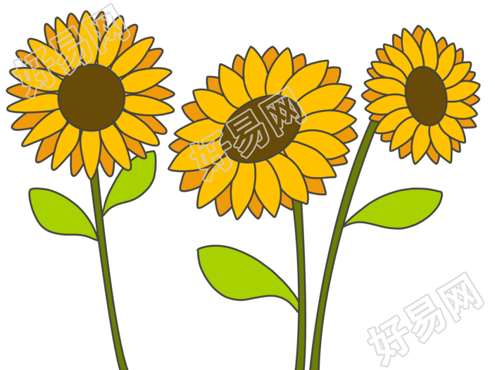 童趣风向日葵手绘粗线条插图