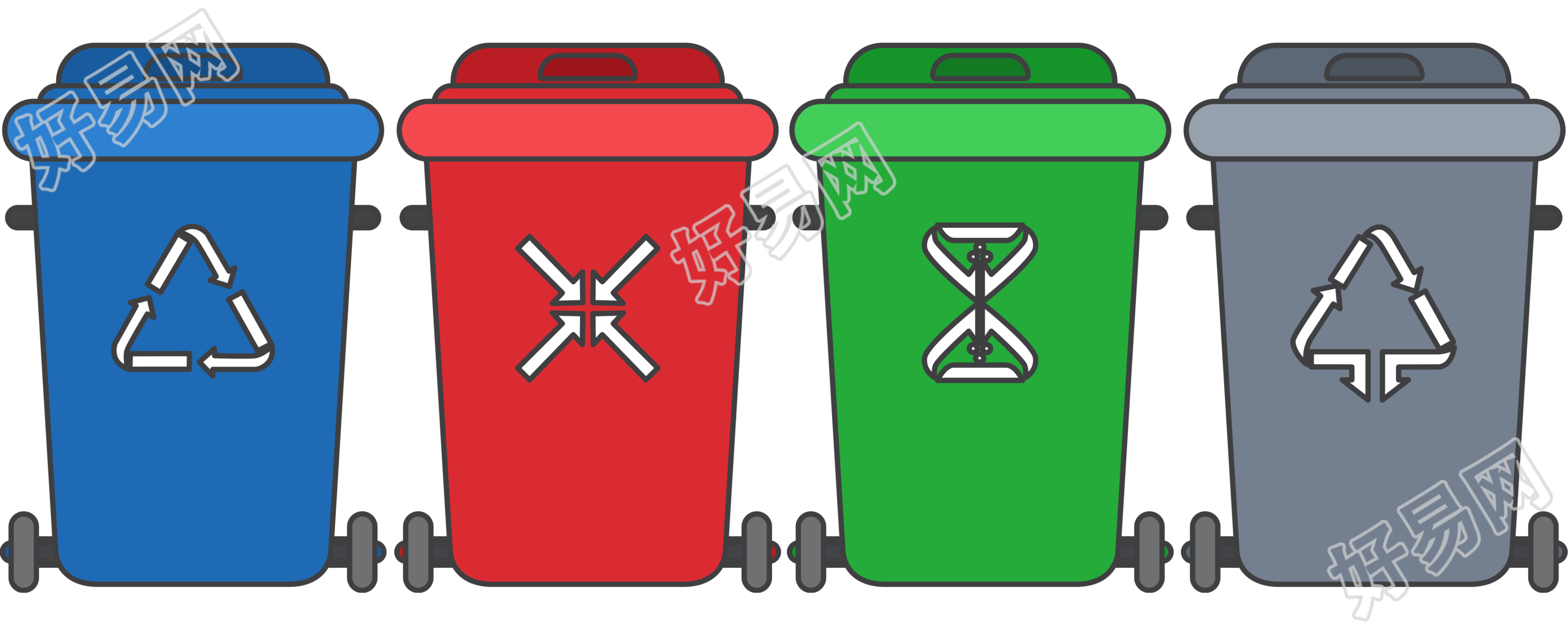 垃圾分类颜色不同的垃圾桶插画素材