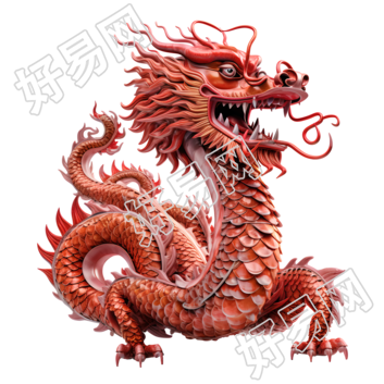红色中国龙3D立体雕塑插图