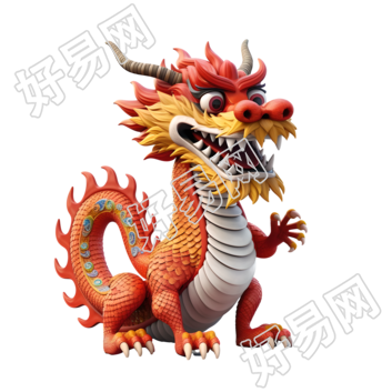 透明背景创意设计3D卡通中国龙插画