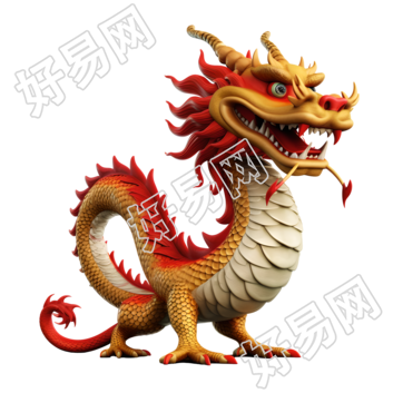 高清透明背景的3D卡通中国龙插画