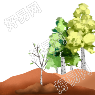 植树造林手绘山坡上的大树插画