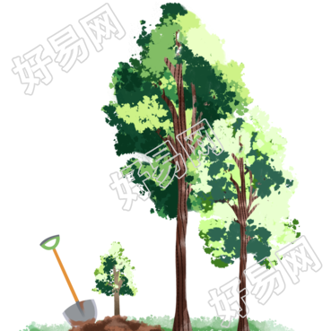 栽种一棵小树透明背景手绘素材