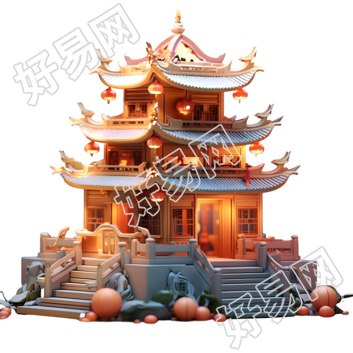 广寒宫梦幻粉灰色图形素材
