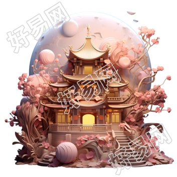 可商用佛塔3D插画设计元素