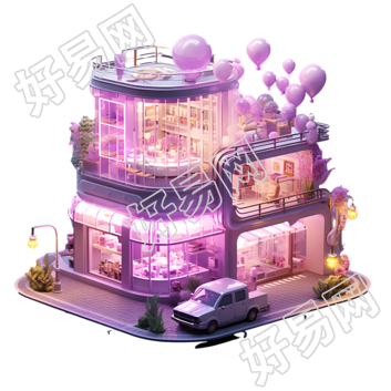 粉紫色购物建筑创意设计商业素材