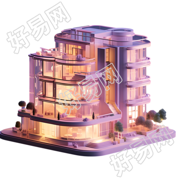 可商用粉紫色购物建筑插图