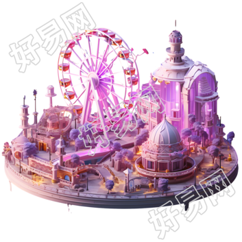 浪漫粉紫主题公园3D模型素材