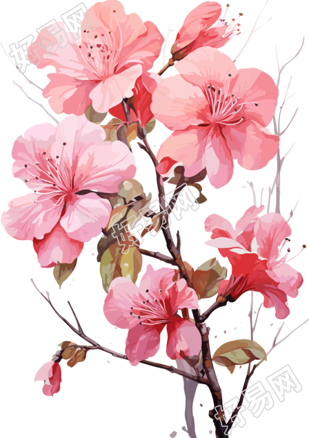 粉色花朵水彩画风格素材
