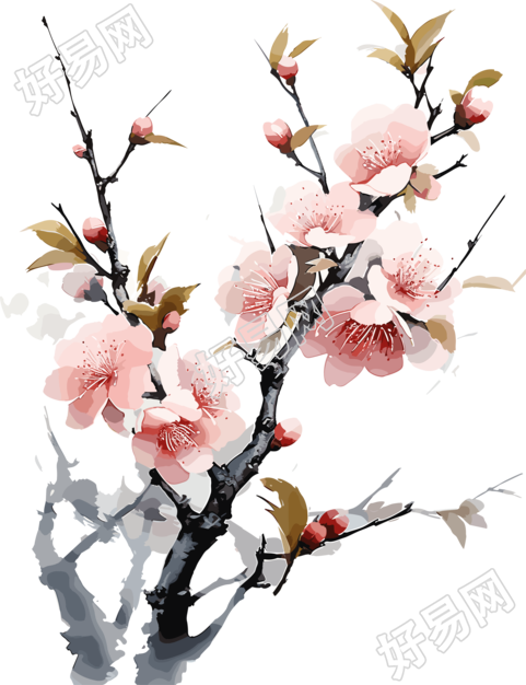 红樱枝唯美花朵简约艺术插图