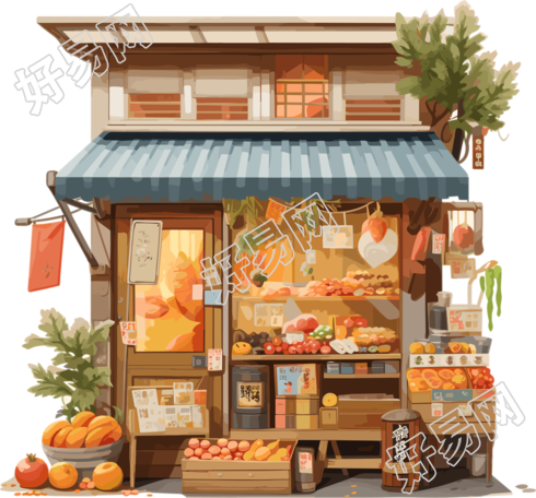 高清质量秋季水果卡通店插画