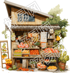 古典建筑风格秋季水果店插画
