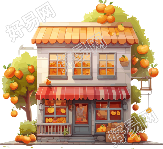 古典建筑风格的秋季水果店高清图形素材