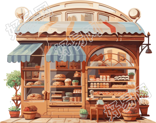 美味糕点店铺插画高清PNG素材