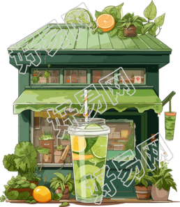 创意设计绿色冷饮店插画素材