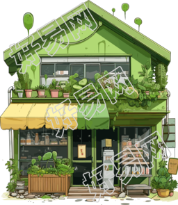 彩色动漫风格的冷饮店插画
