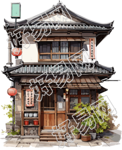 水彩插画日本建筑商用素材