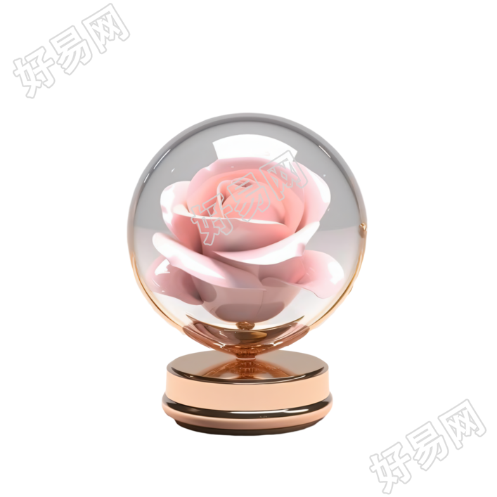 透明背景的玫瑰花水晶球素材