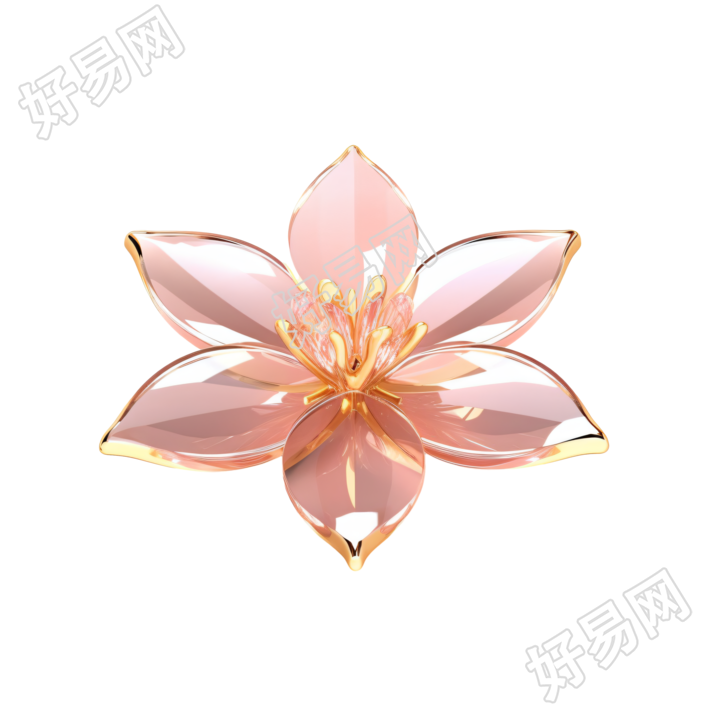 茜素粉金3D立体花朵插画