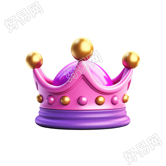 粉紫金三色皇冠3D插画素材