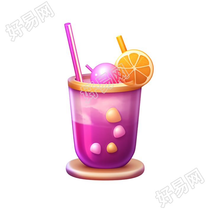粉紫金可爱简洁的冷饮3D插画