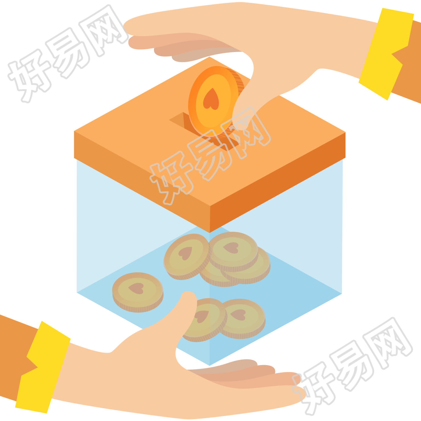 创意设计手拿金币投入捐款箱插画素材