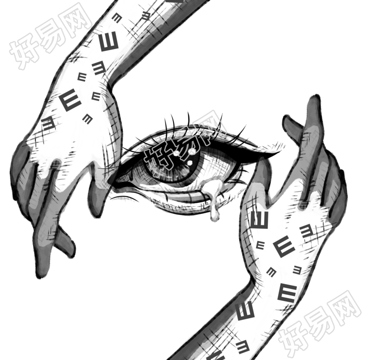 创意设计流泪的眼睛双手铅笔画素材