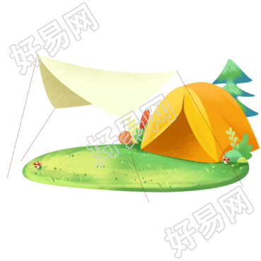 秋季户外露营卡通黄色帐篷素材