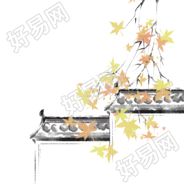 屋檐旁的枫叶手绘寒露节气插画