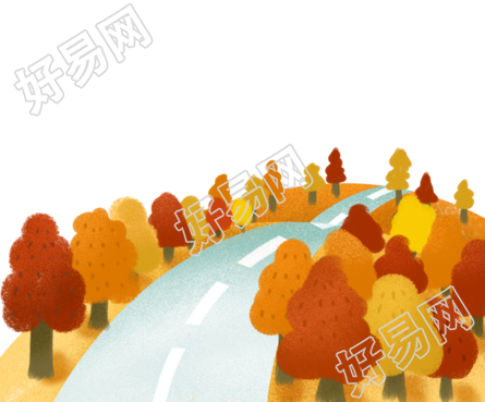卡通秋游路边的树木美景插画
