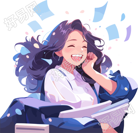 动漫风格快乐学习的女生插画