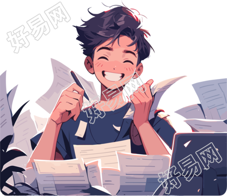 创意设计学生完成作业的愉悦感插画