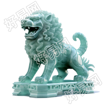 玉质雕刻石狮子透明背景插图