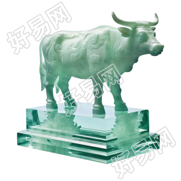 精细工艺玉质雕刻牛PNG创意设计元素